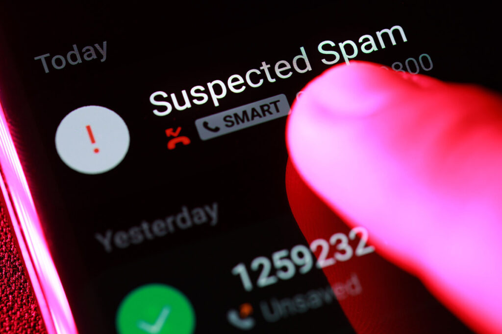 Close up Suspected Spam call on a smartphone.