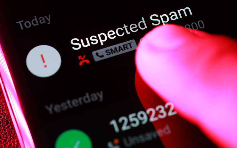 Close up Suspected Spam call on a smartphone.